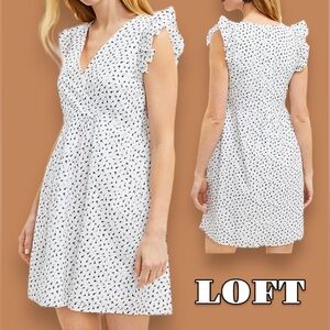 LOFT Petite Eyelet Ruffle Sleeve Crossover Dress